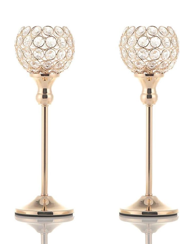 VINCIGANT Gold Crystal Candle Holders Set of 2 for Fireplace Coffee Table Mantle Decor,Wedding Home Halloween Decoration Centerpieces - Image 1